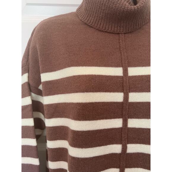 Line & Dot Brown and Cream Striped Turtleneck, Size Small - Picture 2 of 9